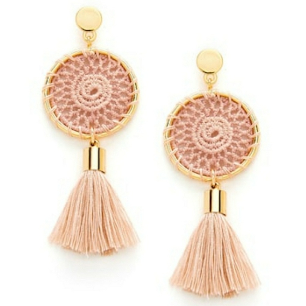 LAST PAIR! Boho Crochet Top Tassel Blush Earrings - Picture 2 of 4